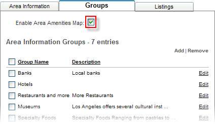 Enable Area Amenities Map Checkbox