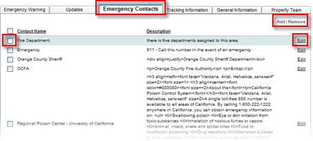 Emergency Contacts Page