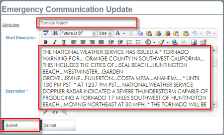 Emergency Communication Updates Page