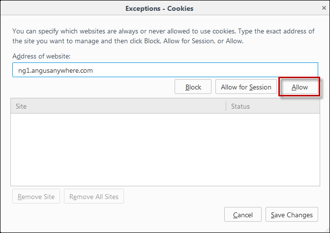 Firefox Cookie Exceptions Picture