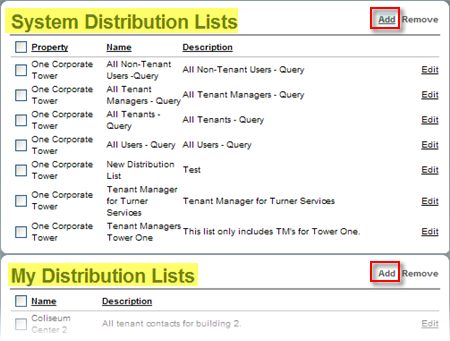 System Distribution Lists and My Distribution Lists